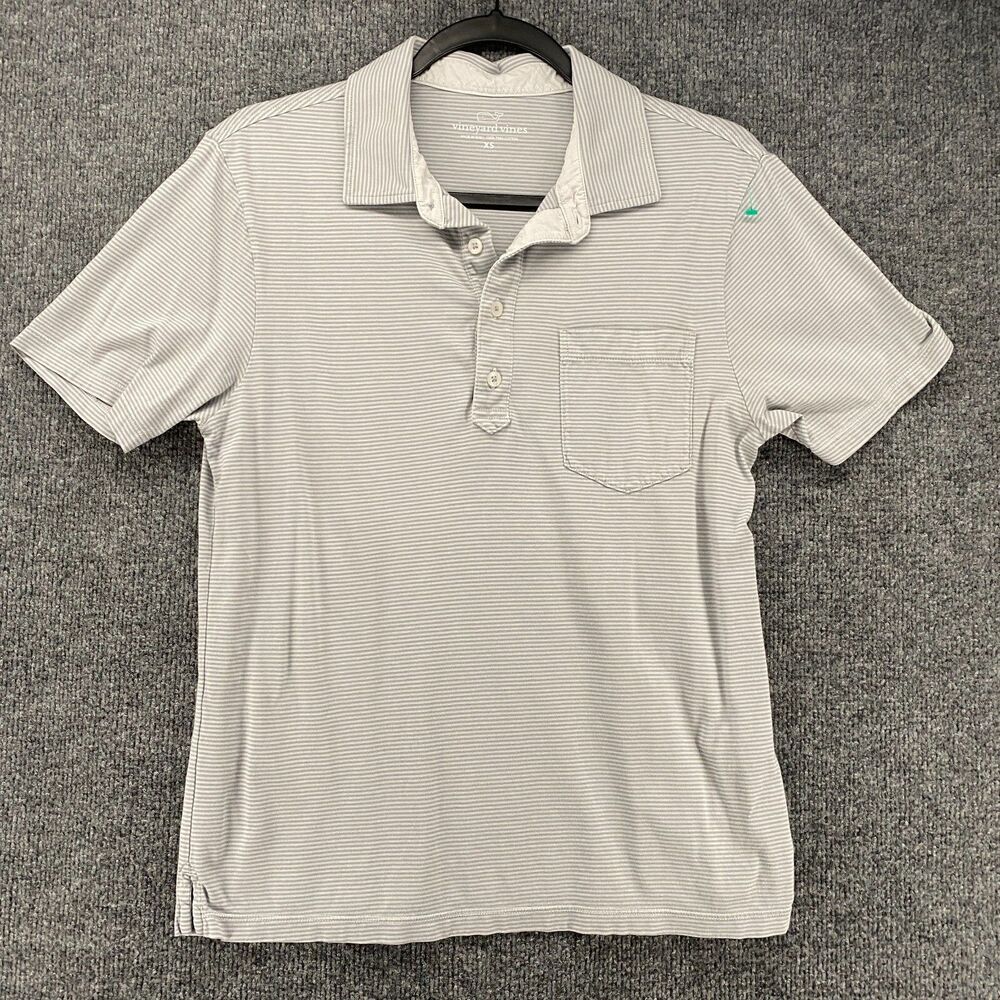 Vineyard Vines Polo Shirt Mens XS Gray Striped Short Sleeve‎ Preppy Casual Pima